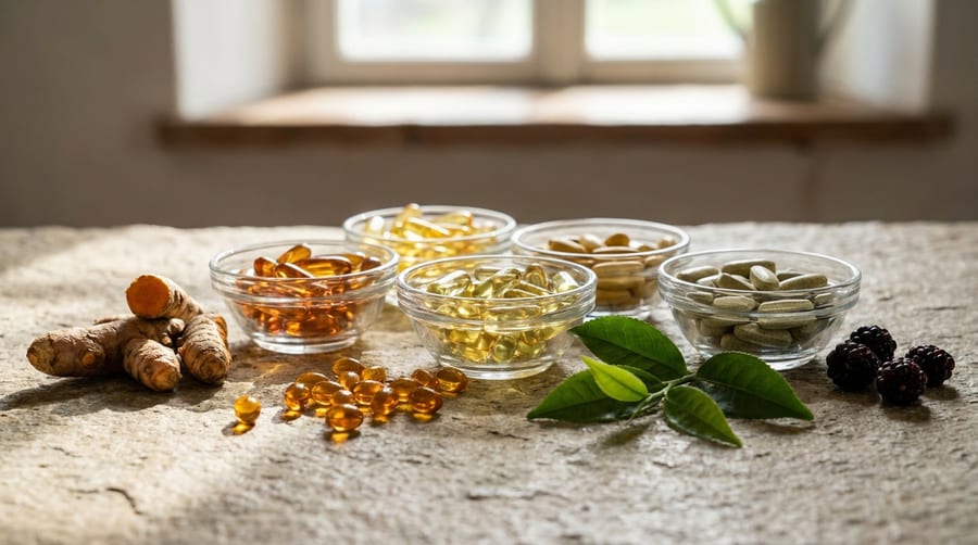 Labelled jars arranged on a plain shelf